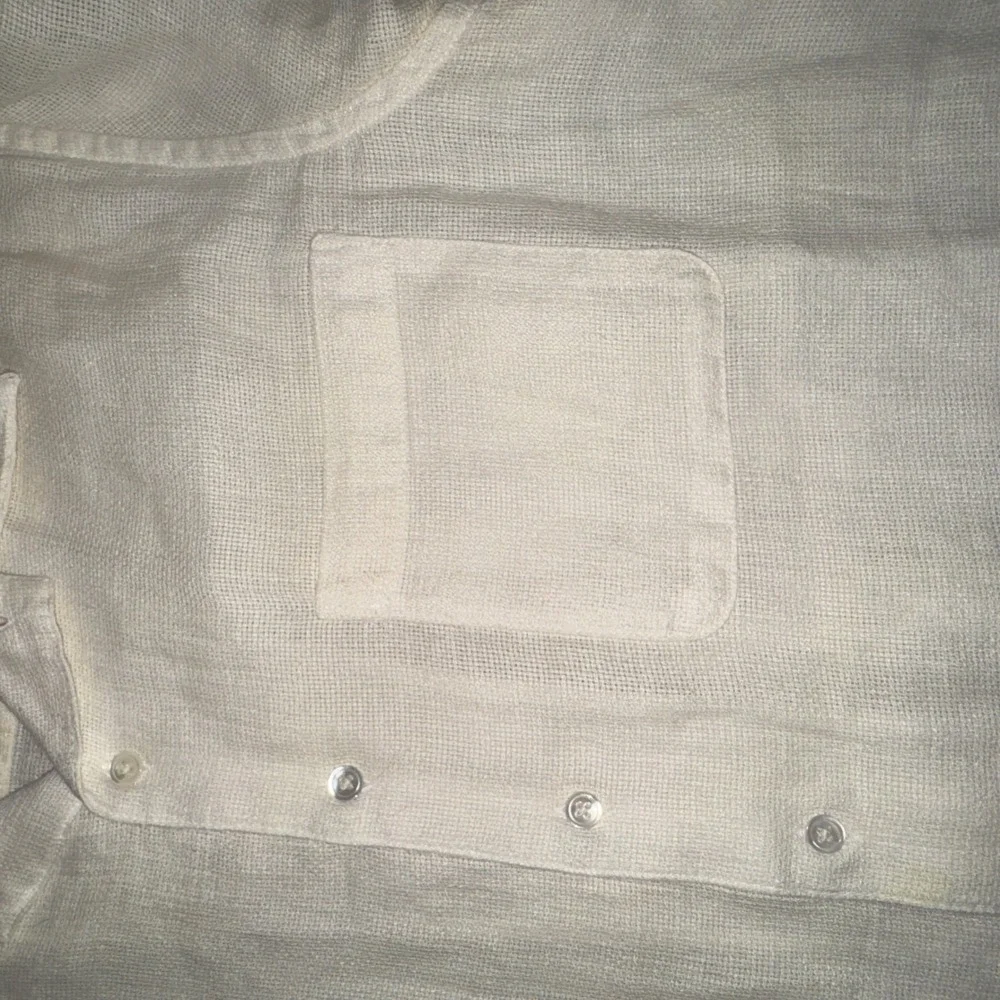 Banana Republic Irish Linen Camp Collar Shirt Cream Small Short Sleeve Preppy